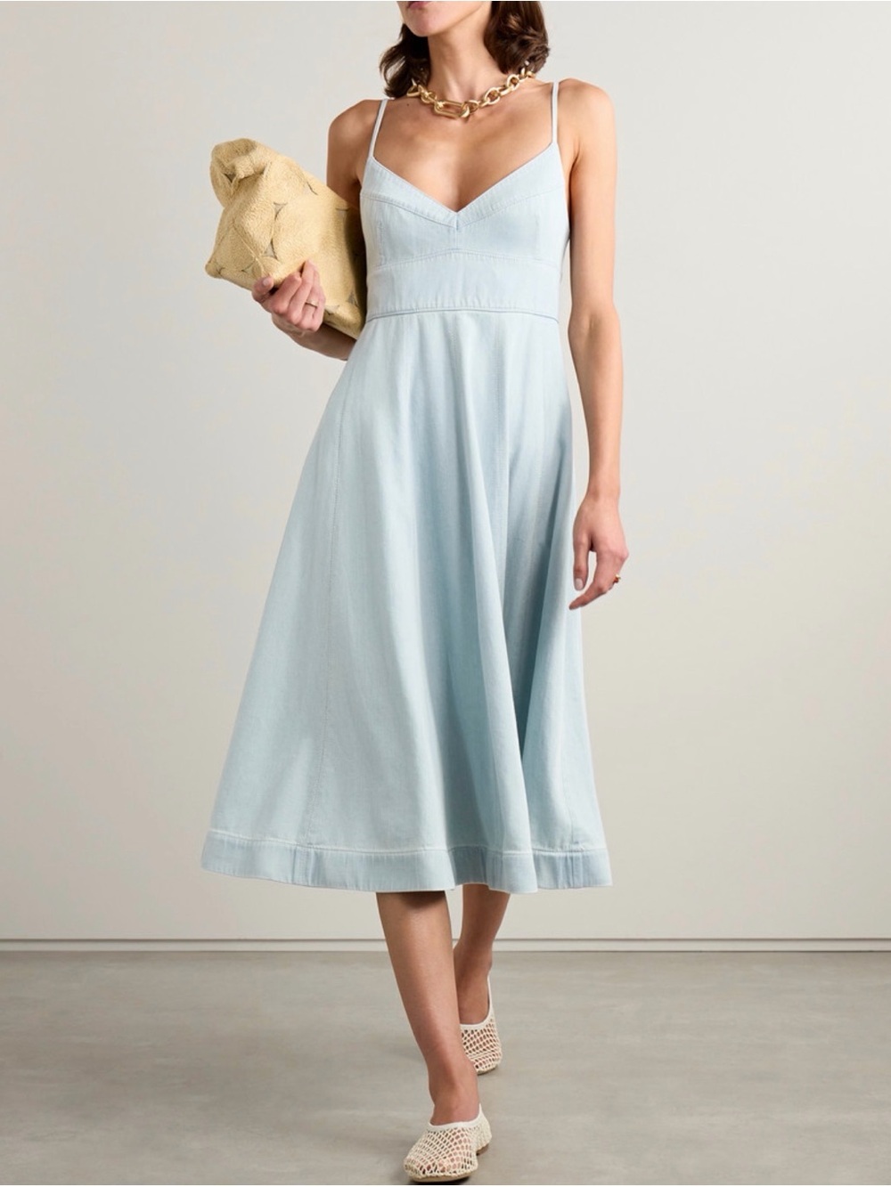 Zimmermann Pale Blue Spaghetti-Strap Midi Dress